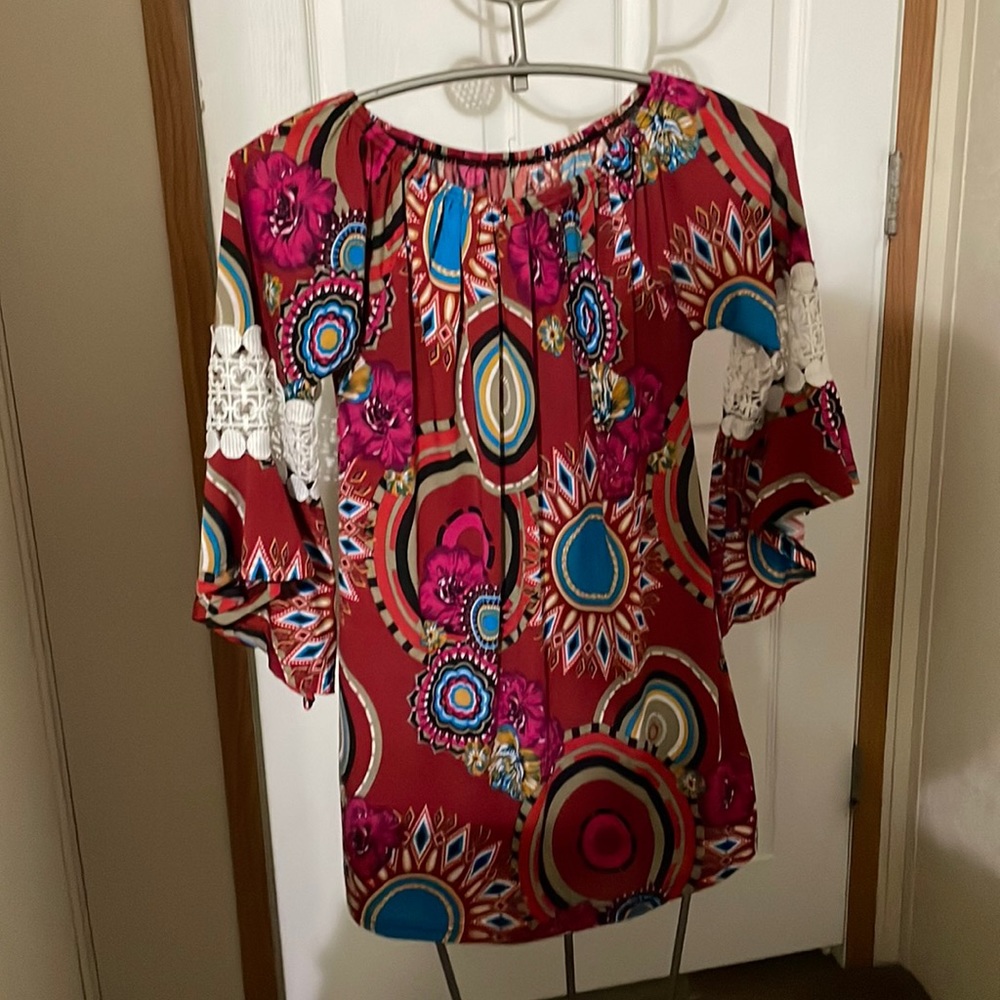 Multicolor Print Bell Sleeve Top